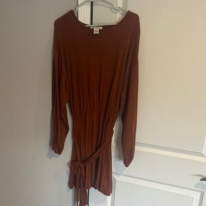 Flying Tomato Rust Brown Asymmetrical Long Sleeve Dress